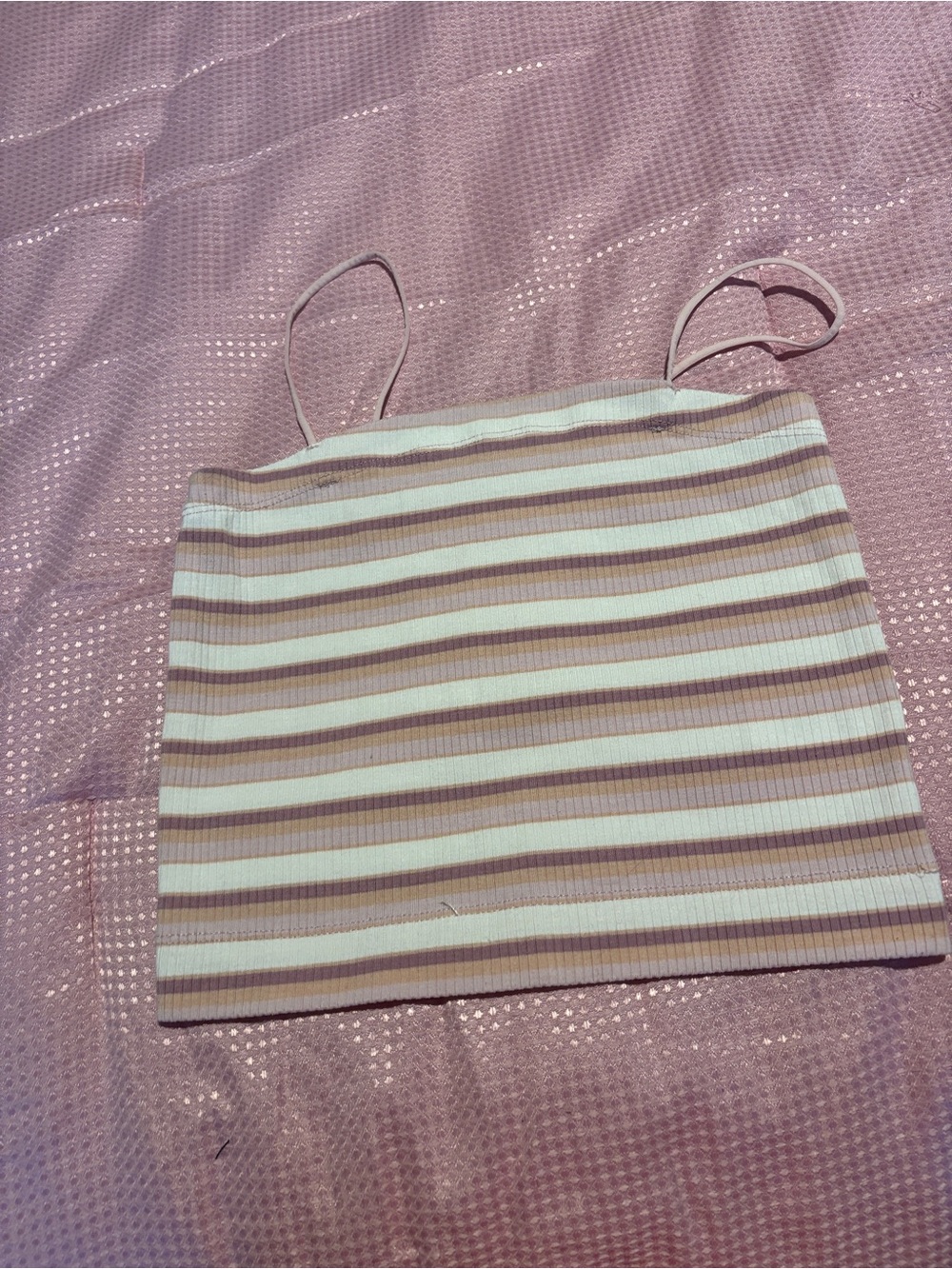 American Eagle Outfitters Pink & Cream Striped Ribbed Spaghetti Strap Tank